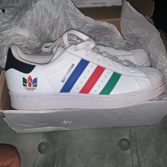 ADIDAS SUPERSTAR J WHITE / MULTI COLOR BIG KIDS - Picture 4 of 11